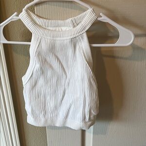 Aerie White Ribbed Halter Crop Top